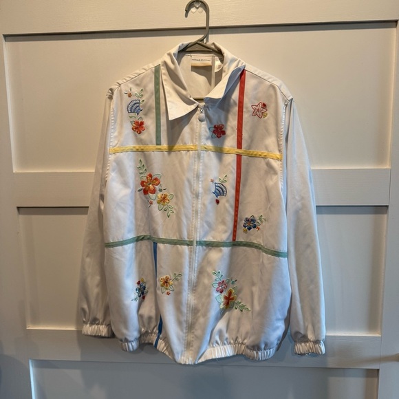 Alfred Dunner White Bomber Jacket with Colorful Embroidery - Picture 2 of 8